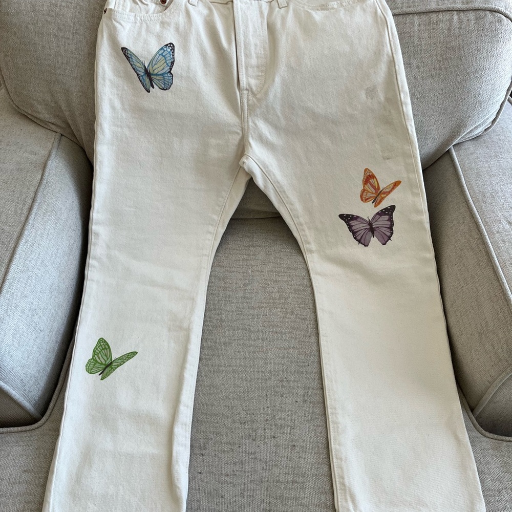 Levi's Cream Jeans with Butterfly Accents